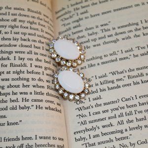 Large Rhinestone Cocktail Earrings White Gold NEW